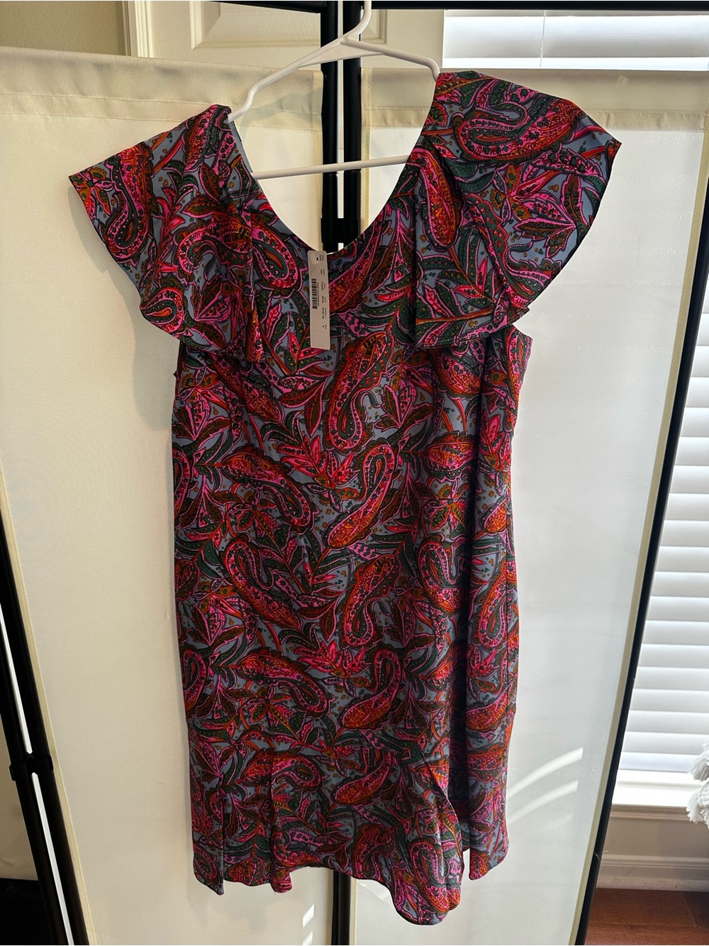 Jcrew 100% silk Paisley Ruffle-Shoulder Dress